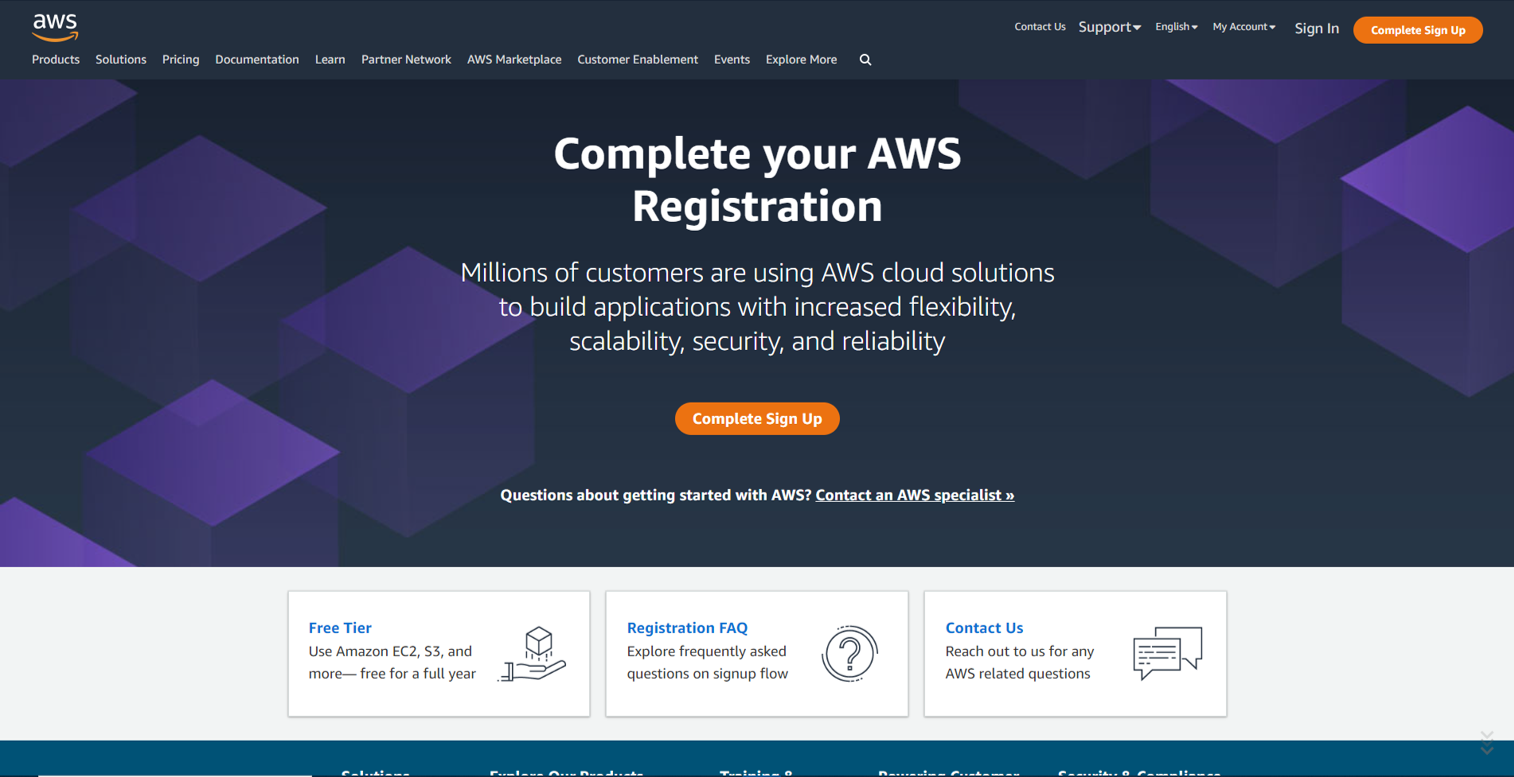 AWS registration page