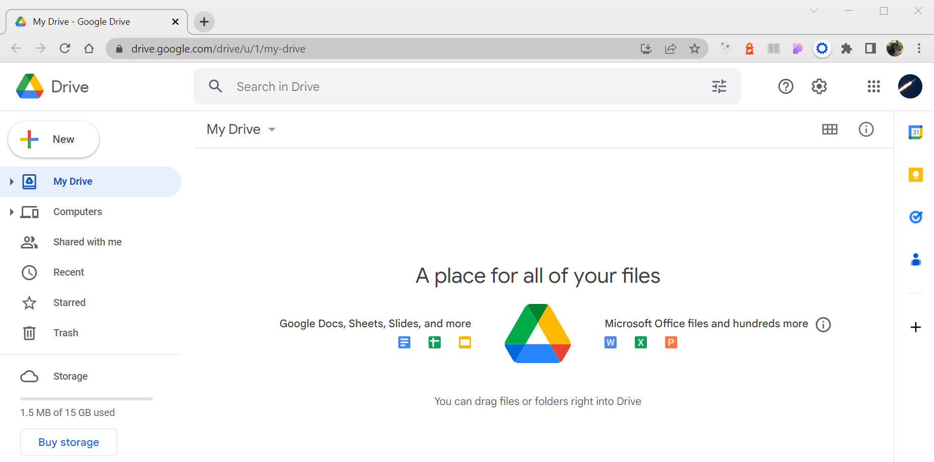 A blank Google Drive environment